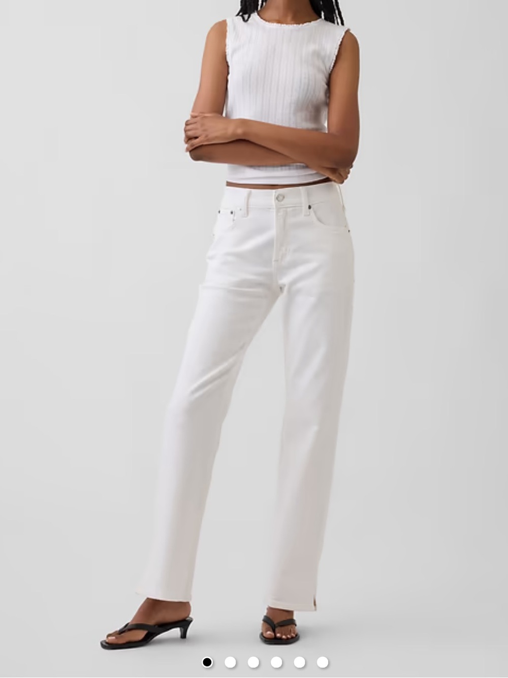 Gap Mid Rise Split-Hem Relaxed Straight Jeans in White